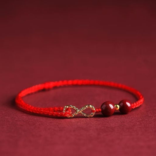 Buddha Stones Cinnabar Blessing Red String Golden Infinity Symbol Bracelet Anklet