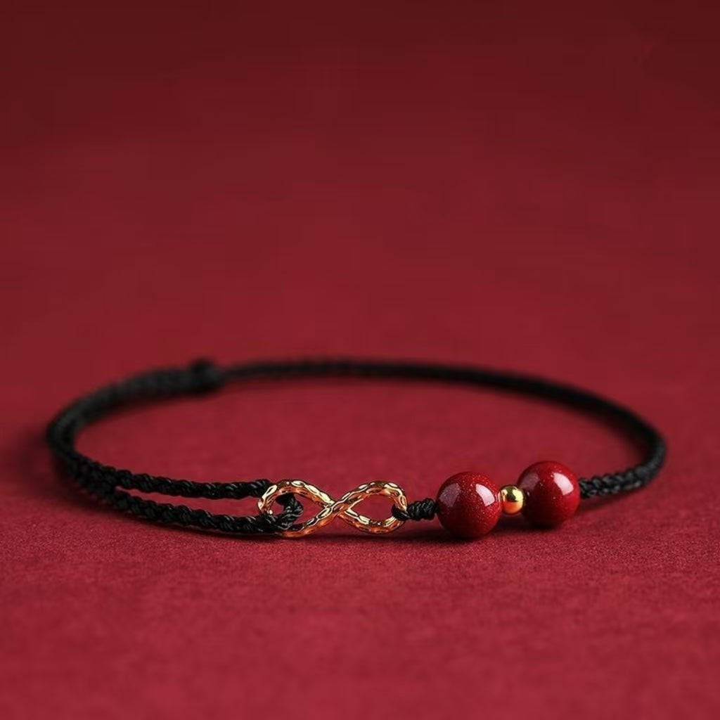 Buddha Stones Cinnabar Blessing Red String Golden Infinity Symbol Bracelet Anklet