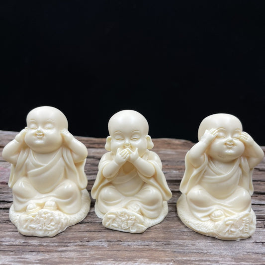 Ivory Nut Carving "Three No Monks" Ornament