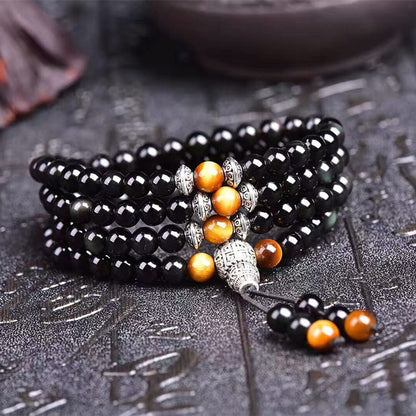 Black Obsidian Tiger Eye Blessing Mala Bracelet