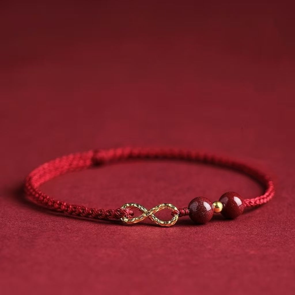 Buddha Stones Cinnabar Blessing Red String Golden Infinity Symbol Bracelet Anklet