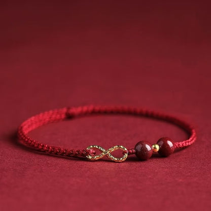 Buddha Stones Cinnabar Blessing Red String Golden Infinity Symbol Bracelet Anklet