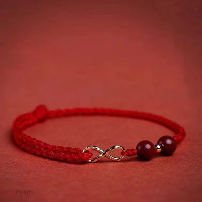 Buddha Stones Cinnabar Blessing Red String Golden Infinity Symbol Bracelet Anklet