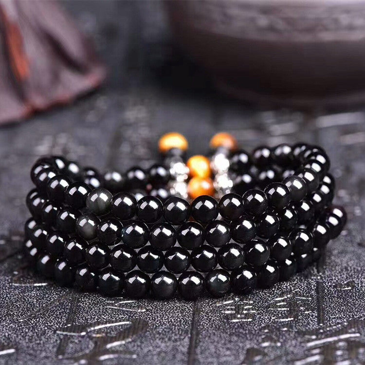 Black Obsidian Tiger Eye Blessing Mala Bracelet