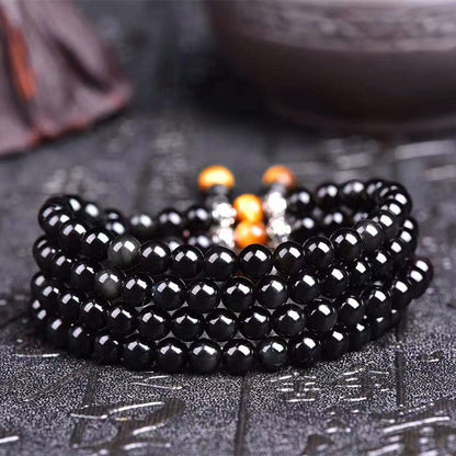 Black Obsidian Tiger Eye Blessing Mala Bracelet