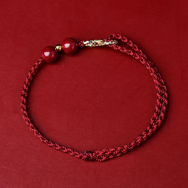 Buddha Stones Cinnabar Blessing Red String Golden Infinity Symbol Bracelet Anklet