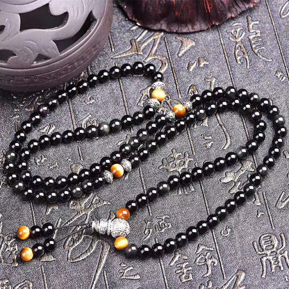 Black Obsidian Tiger Eye Blessing Mala Bracelet