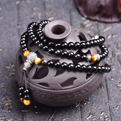 Black Obsidian Tiger Eye Blessing Mala Bracelet