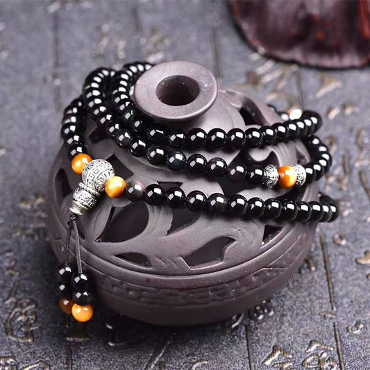 Black Obsidian Tiger Eye Blessing Mala Bracelet