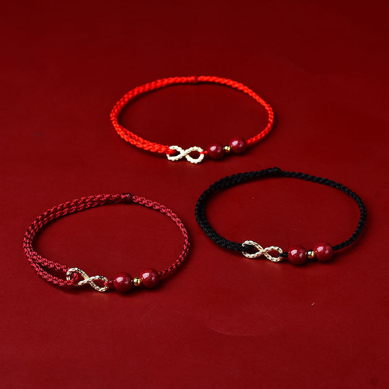 Buddha Stones Cinnabar Blessing Red String Golden Infinity Symbol Bracelet Anklet